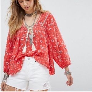 Free People Floral Boho Gauze Top